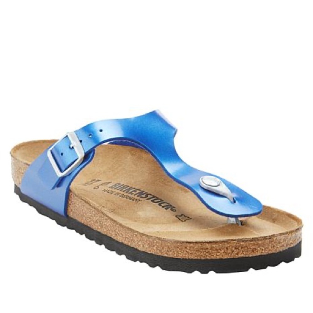 Super cute metallic blue Birkenstock’s. Few flaws